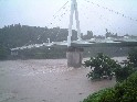 台風により増水する多摩川（あゆみ橋付近）の画像