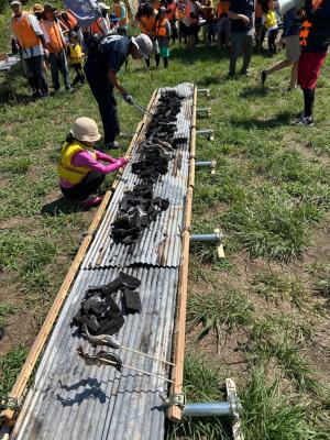 魚の炭焼きを楽しむ様子