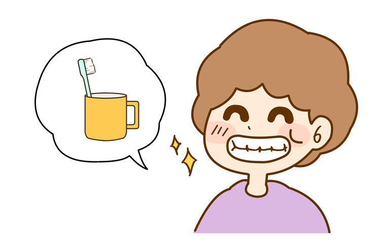 歯みがきできれいな歯を保つ女性のイラスト