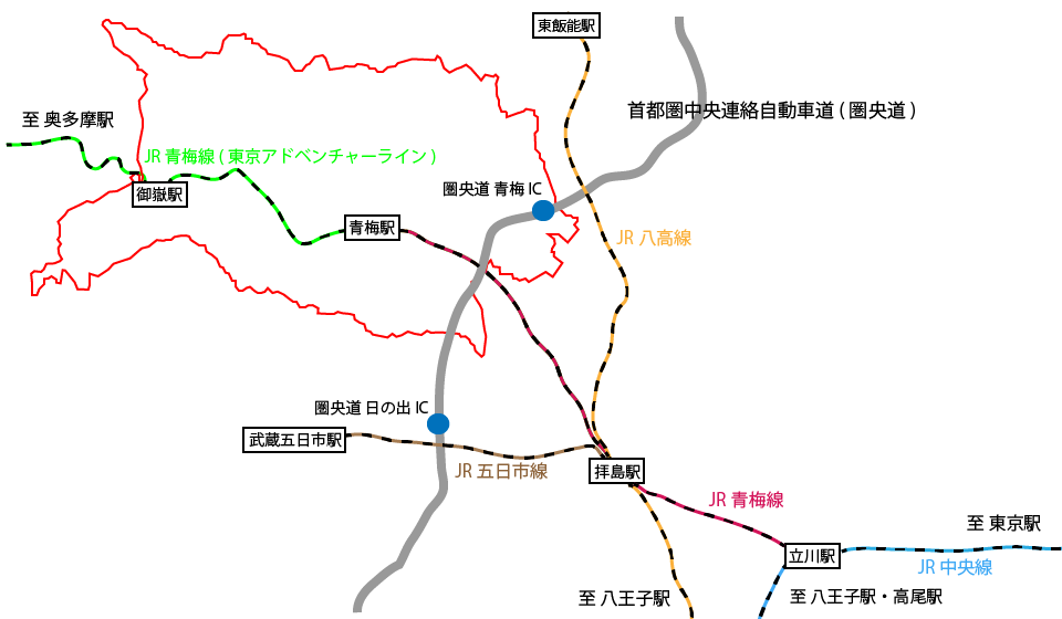 青梅市周辺の路線図画像