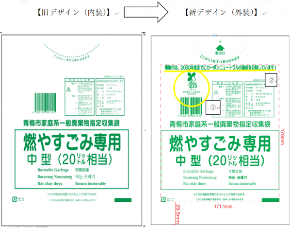 指定収集袋の新旧デザイン比較(外装)