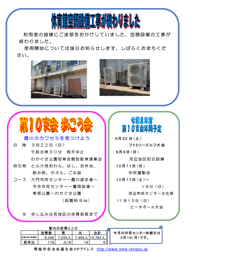 河辺市民センターだより令和8年3月号裏面