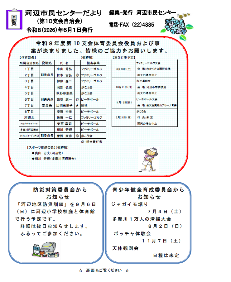 河辺市民センターだより令和8年6月号表面